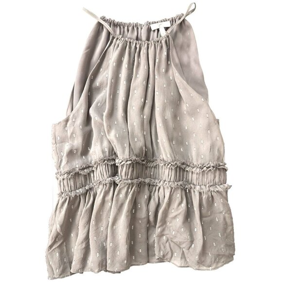 Joie Silk Gray Silver Metallic Dot Cami L Peplum Romantic Minimalist Chic - Picture 5 of 12